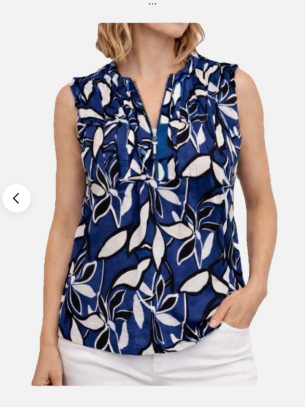Fred David Sleeveless Zip-Neck Pleated Stretch Leaf pattern Women Blouse, 3X